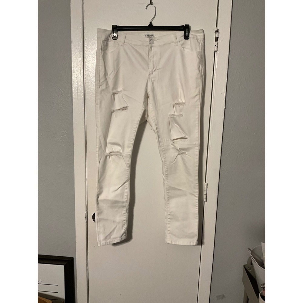 Wax Jean White Distressed Skinny Jeans Womens 18 Ripped‎ Destroyed 90002XL